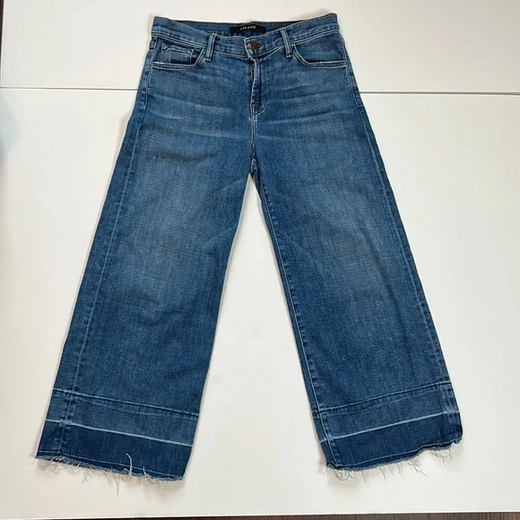 J Brand Liza wide leg cropped culotte denim jeans raw hem size 26 blue - Picture 1 of 4